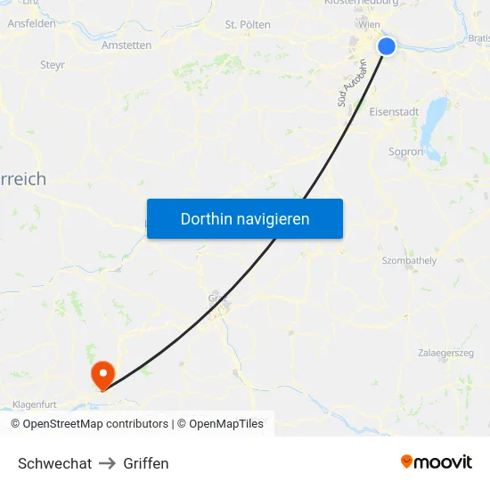 Schwechat to Griffen map