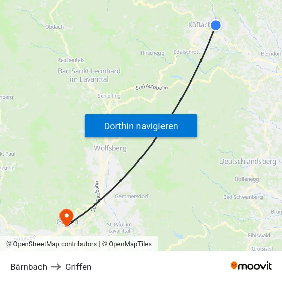 Bärnbach to Griffen map