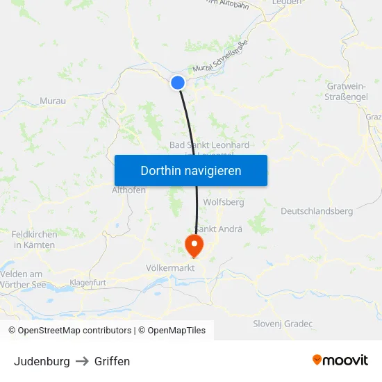 Judenburg to Griffen map