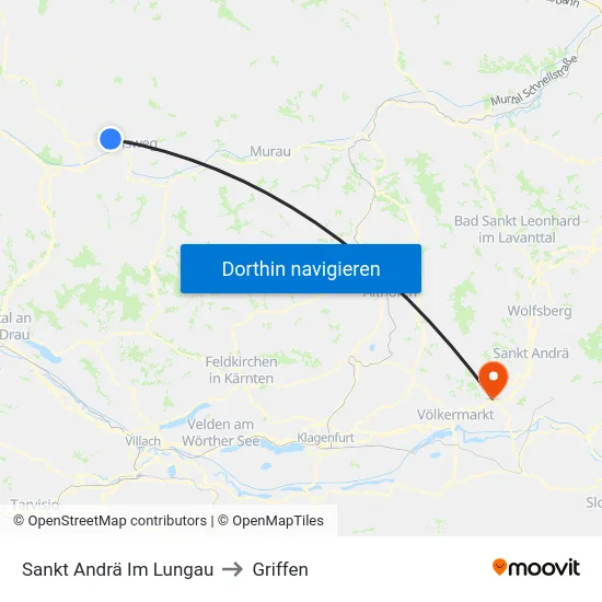 Sankt Andrä Im Lungau to Griffen map