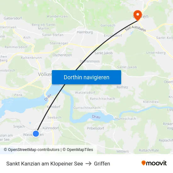 Sankt Kanzian am Klopeiner See to Griffen map