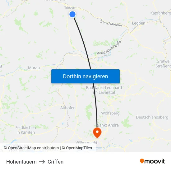 Hohentauern to Griffen map