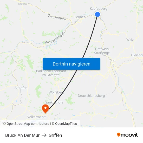 Bruck An Der Mur to Griffen map
