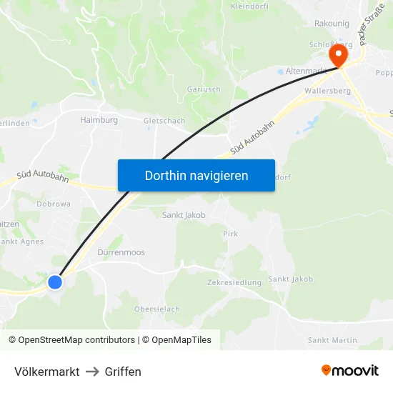 Völkermarkt to Griffen map