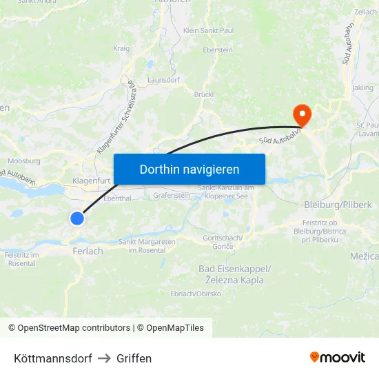 Köttmannsdorf to Griffen map