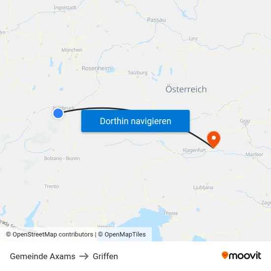 Gemeinde Axams to Griffen map