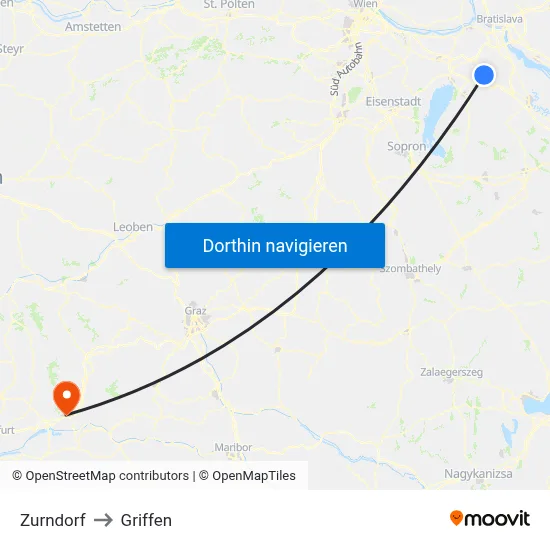 Zurndorf to Griffen map