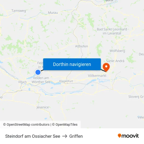 Steindorf am Ossiacher See to Griffen map