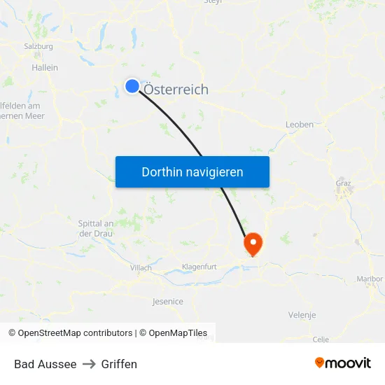 Bad Aussee to Griffen map
