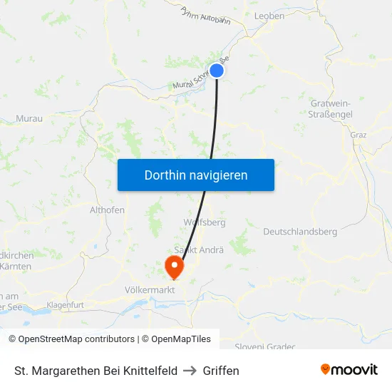 St. Margarethen Bei Knittelfeld to Griffen map