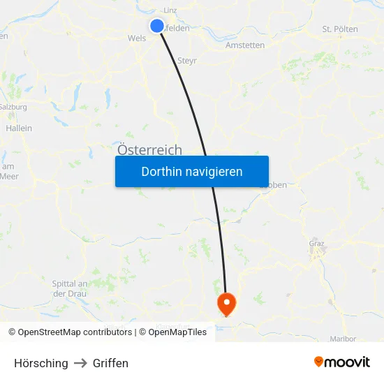 Hörsching to Griffen map