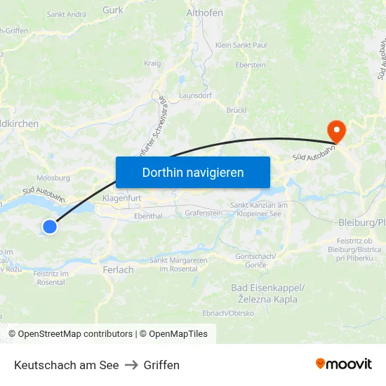 Keutschach am See to Griffen map