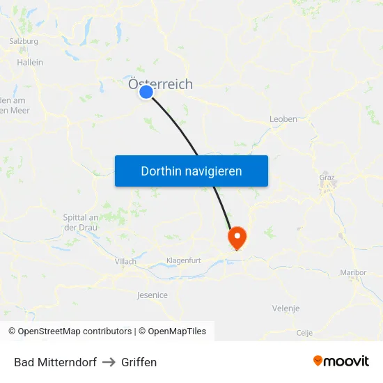 Bad Mitterndorf to Griffen map