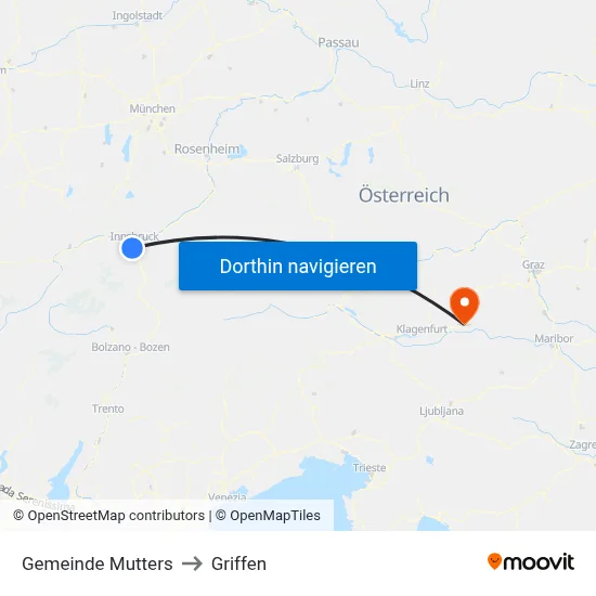 Gemeinde Mutters to Griffen map