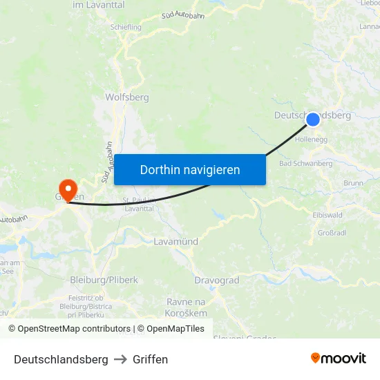 Deutschlandsberg to Griffen map