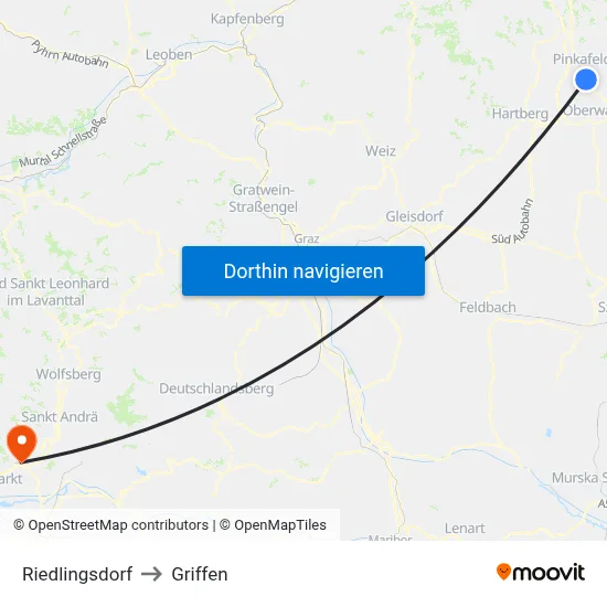 Riedlingsdorf to Griffen map