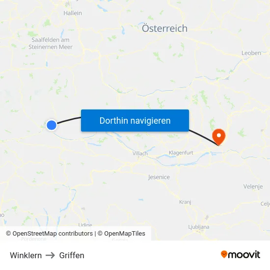 Winklern to Griffen map