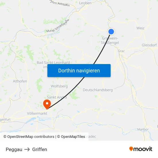 Peggau to Griffen map
