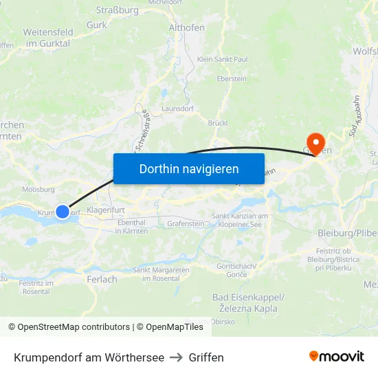 Krumpendorf am Wörthersee to Griffen map