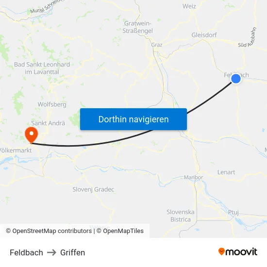 Feldbach to Griffen map