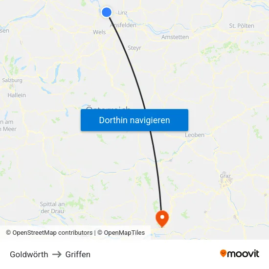 Goldwörth to Griffen map