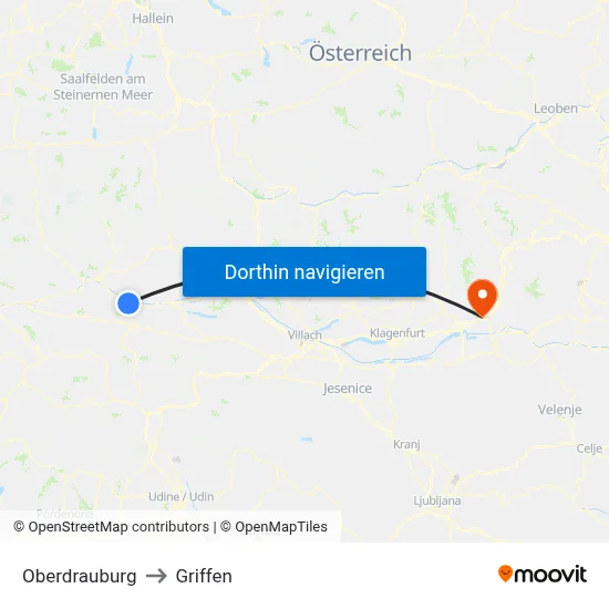 Oberdrauburg to Griffen map