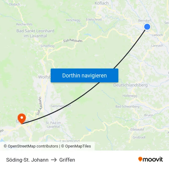 Söding-St. Johann to Griffen map
