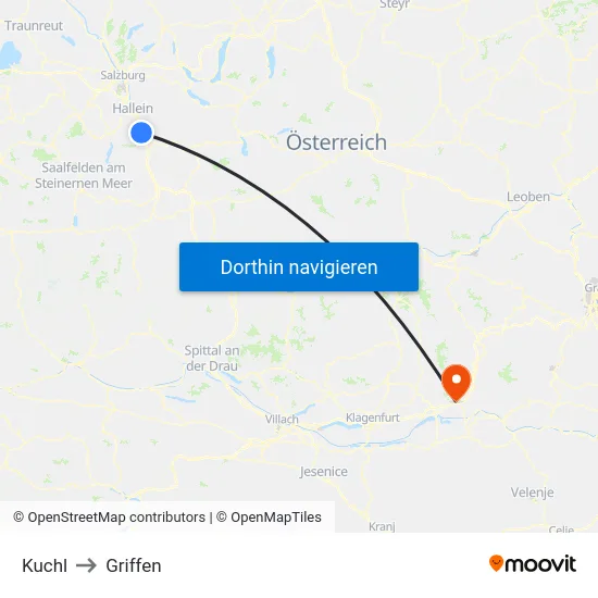 Kuchl to Griffen map