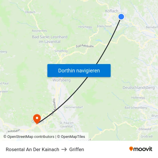 Rosental An Der Kainach to Griffen map
