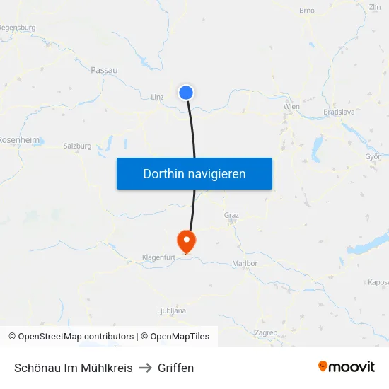 Schönau Im Mühlkreis to Griffen map