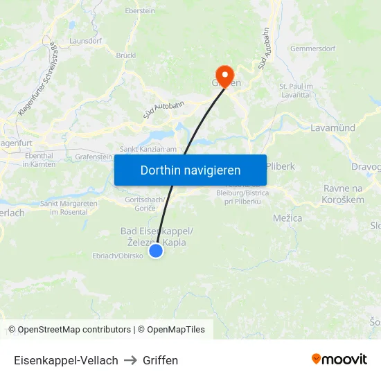 Eisenkappel-Vellach to Griffen map