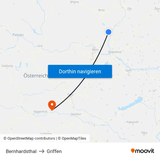 Bernhardsthal to Griffen map