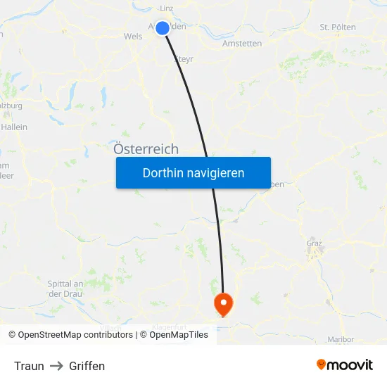 Traun to Griffen map