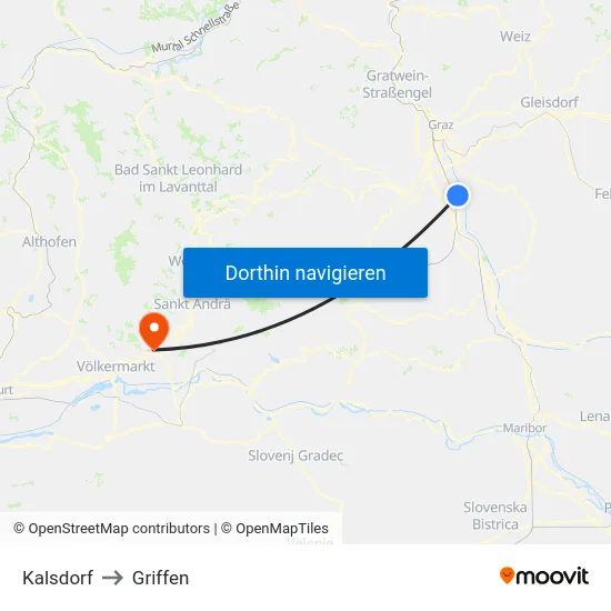 Kalsdorf to Griffen map