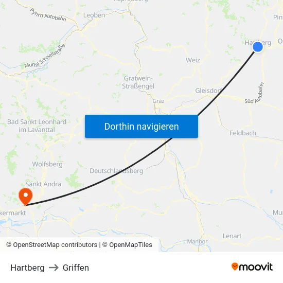 Hartberg to Griffen map