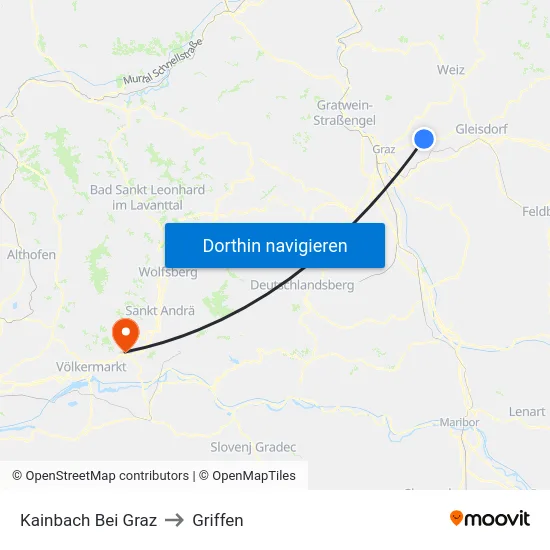 Kainbach Bei Graz to Griffen map