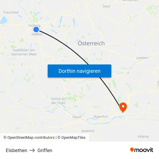 Elsbethen to Griffen map