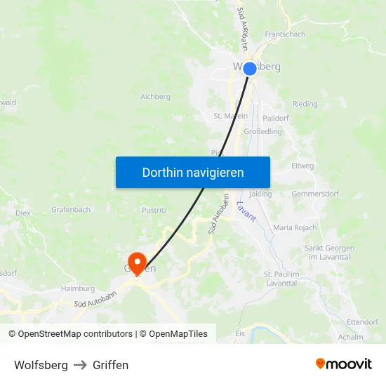 Wolfsberg to Griffen map