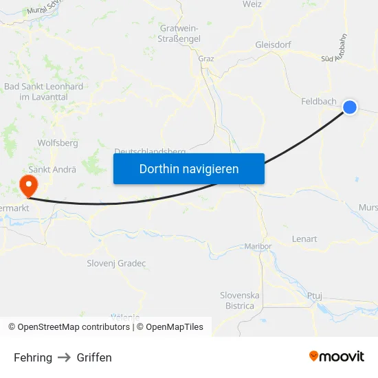 Fehring to Griffen map