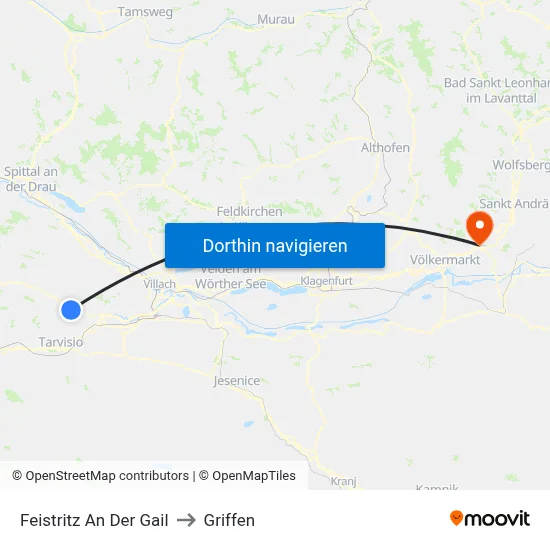 Feistritz An Der Gail to Griffen map