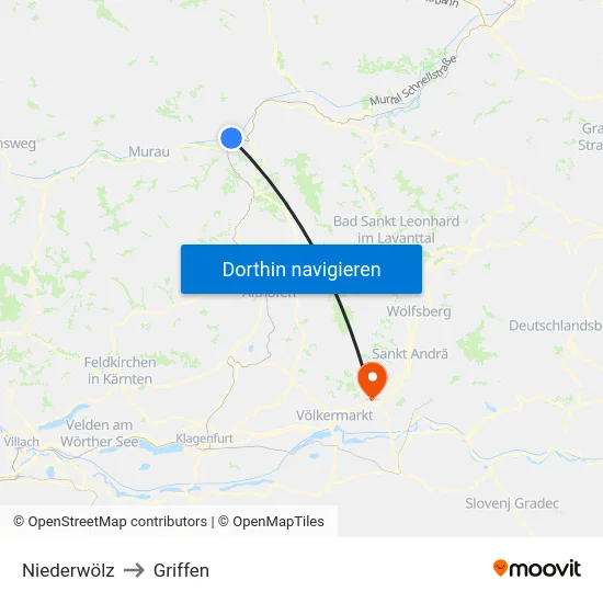 Niederwölz to Griffen map