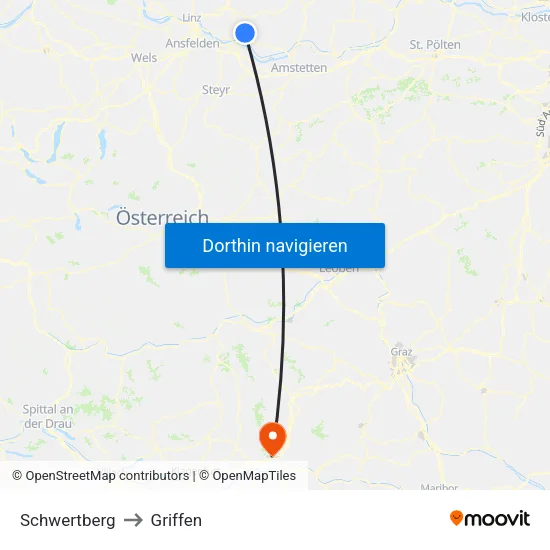 Schwertberg to Griffen map