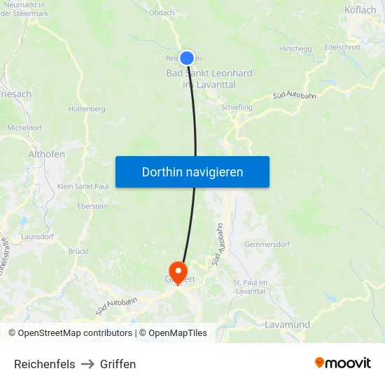 Reichenfels to Griffen map