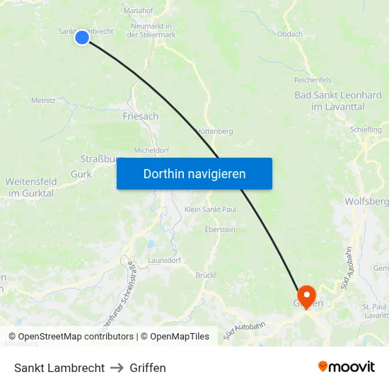 Sankt Lambrecht to Griffen map