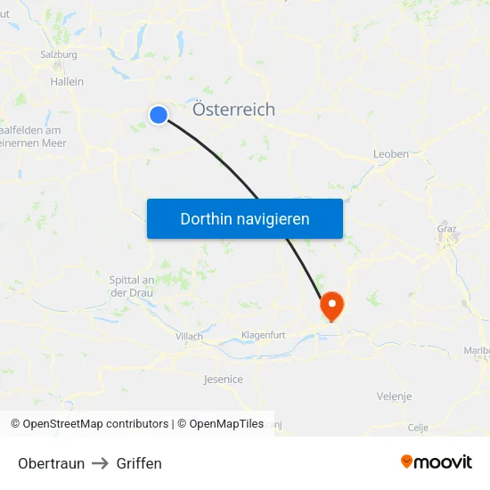 Obertraun to Griffen map