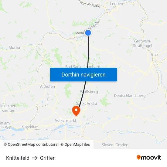 Knittelfeld to Griffen map