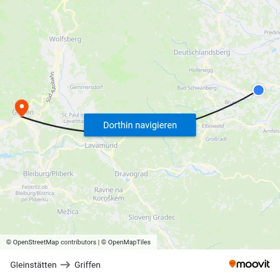 Gleinstätten to Griffen map