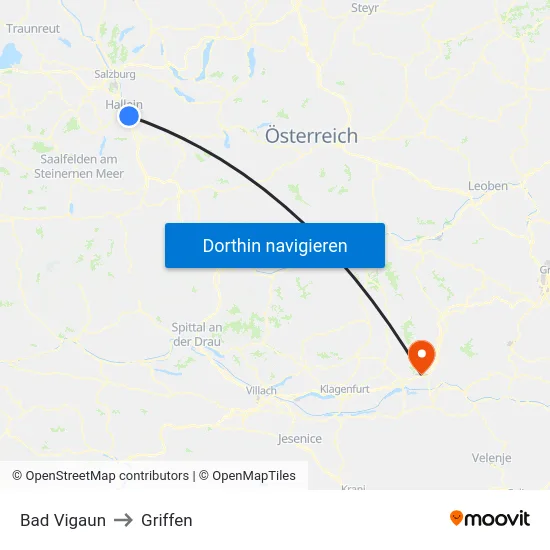 Bad Vigaun to Griffen map