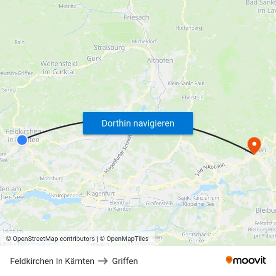 Feldkirchen In Kärnten to Griffen map