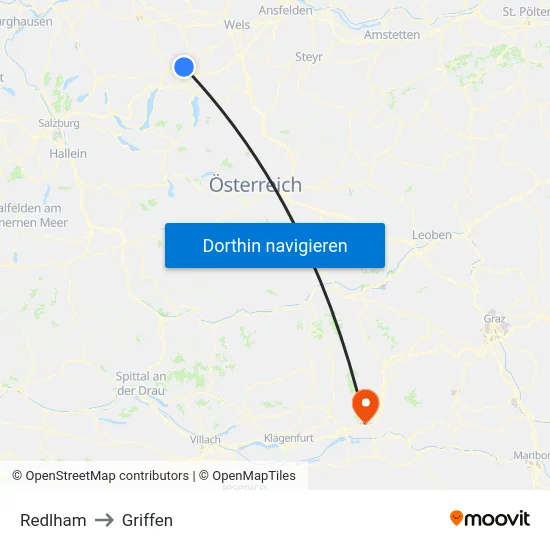 Redlham to Griffen map